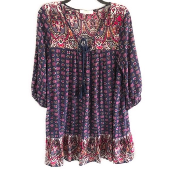 Entro Dresses & Skirts - ENTRO mixed pattern boho tunic dress M